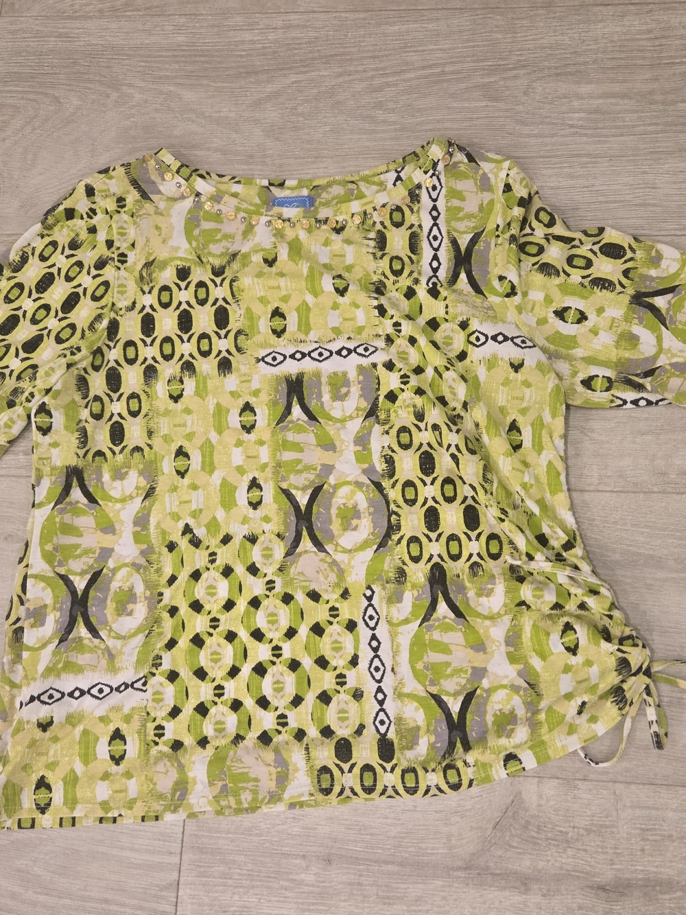 Abstract Geo Print Women’s Blouse in Lime Green